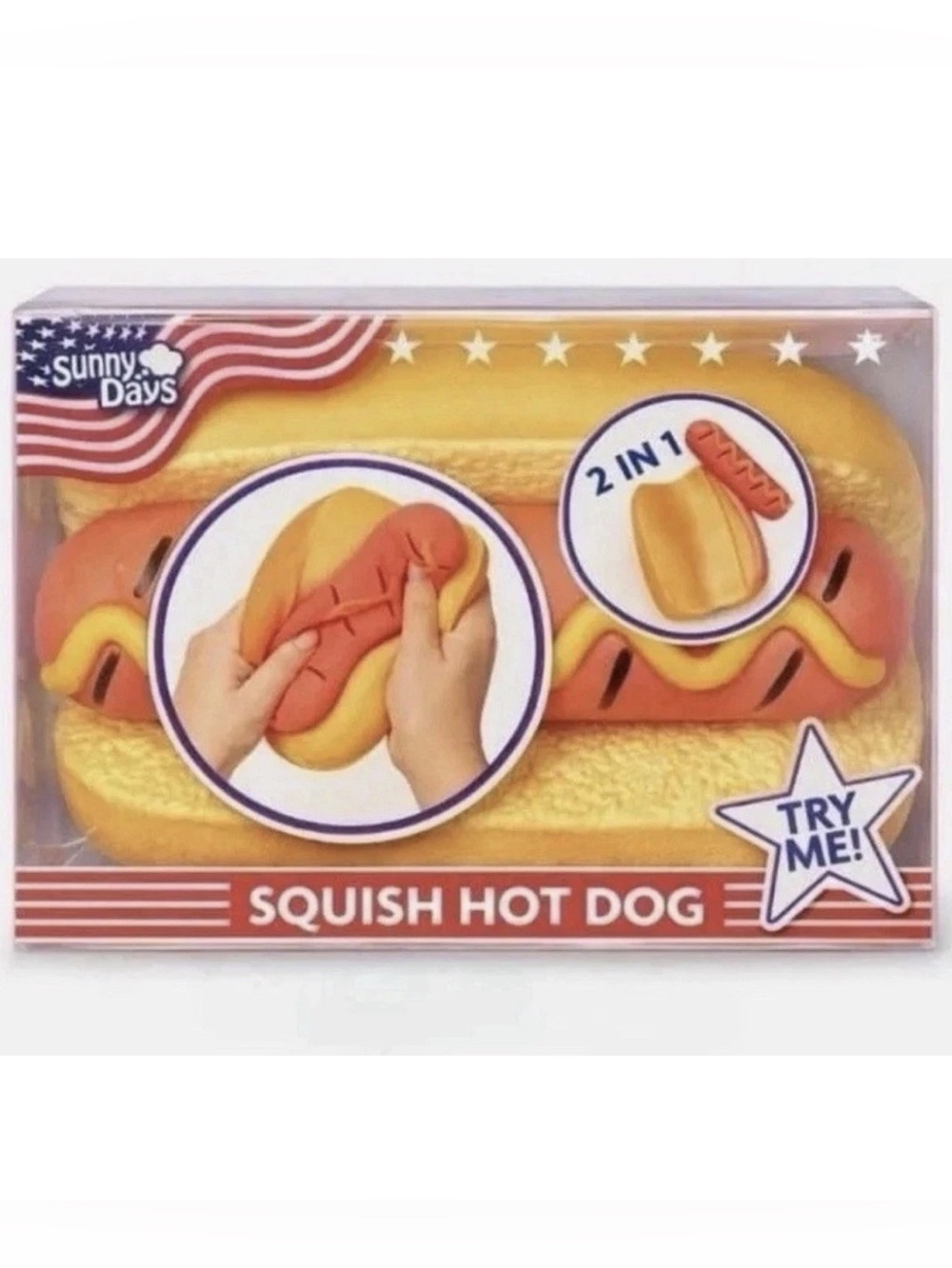 Viral sunny days squeeezy hot dog squish squishy toy new authentic